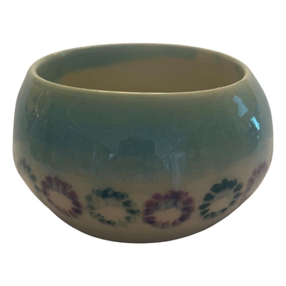 Studio Art Pottery Blue‎ Bowl Indian Circular Pattern Geometric Around Base New